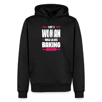 Woman Loves Baking - Men’s Premium Organic Hoodie - black - Front - Nico (187cm)