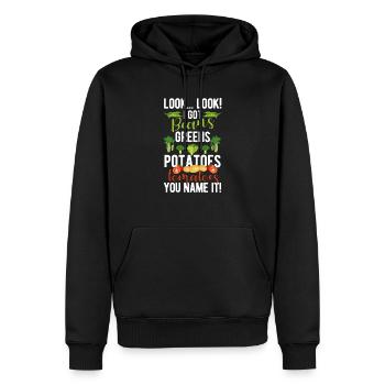 Regardez, j’ai des haricots, des légumes verts, des pommes de terre - Sweat à capuche Premium bio Homme - noir - Devant - Nico (187cm)
