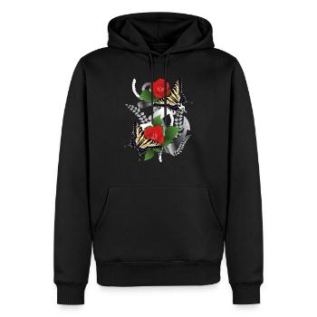 Anker mit Rosen und Schmetterlingen - Männer Premium Bio Hoodie - Schwarz - Vorne - Nico (187cm)