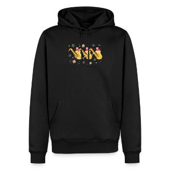 Père Noël Saxophoniste Lumière de Noël - Sweat à capuche Premium bio Homme - noir - Devant - Nico (187cm)