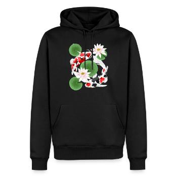 Koi dans l’étang aux nénuphars - Sweat à capuche Premium bio Homme - noir - Devant - Nico (187cm)