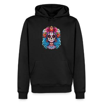 Gruseliges Halloween La Catrina - Bunte Totenkopf Frauen - Männer Premium Bio Hoodie - Schwarz - Vorne - Nico (187cm)