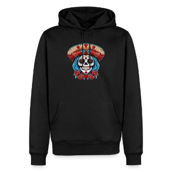 Tag der Toten La Calavera Catrina Blumen Hallowe - Männer Premium Bio Hoodie - Schwarz - Vorne - Nico (187cm)