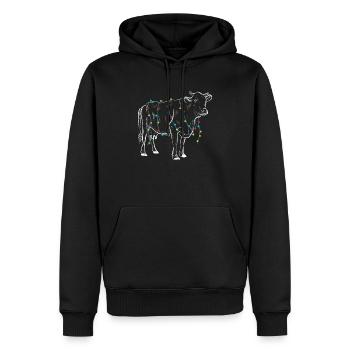 Vache Lumières de Noël Famille Amoureux des neiges - Sweat à capuche Premium bio Homme - noir - Devant - Nico (187cm)