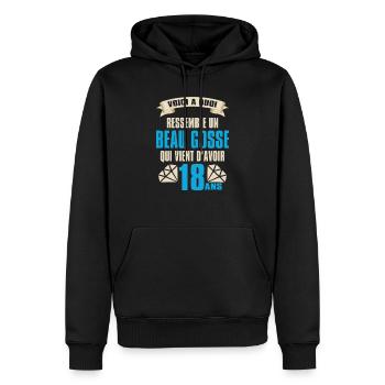 Cadeau Anniversaire Beau Gosse 18 ans Humour - Sweat à capuche Premium bio Homme - noir - Devant - Nico (187cm)
