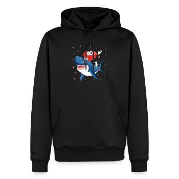 Valentinstag Herz Reiten Hai Lustige Liebe Haie - Männer Premium Bio Hoodie - Schwarz - Vorne - Nico (187cm)