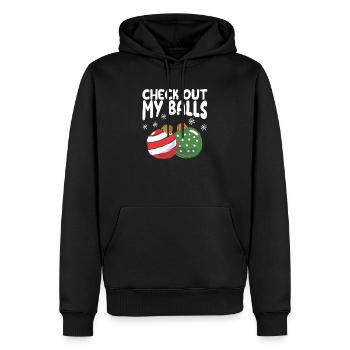 Découvrez mes couilles drôle sale blague de Noël - Sweat à capuche Premium bio Homme - noir - Devant - Nico (187cm)