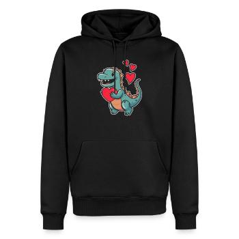 Valentine's Day Dinosaur Heart Funny Animal Love - Men’s Premium Organic Hoodie - black - Front - Nico (187cm)