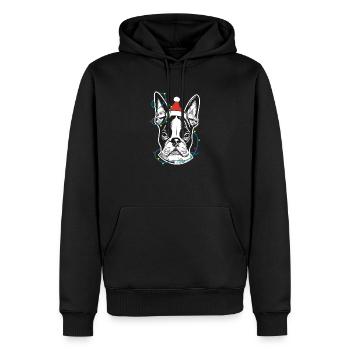 Boston Terrier Père Noël Lumière de l’arbre de Noël - Sweat à capuche Premium bio Homme - noir - Devant - Nico (187cm)