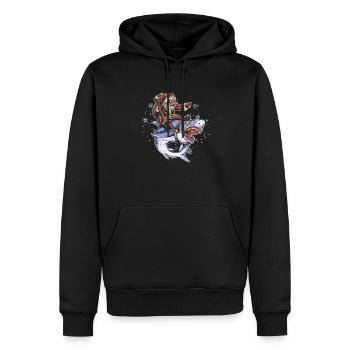 Père Noël Chevauchant Requin Noël Poisson Joyeux - Sweat à capuche Premium bio Homme - noir - Devant - Nico (187cm)