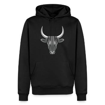 STILISIERTER STIER MIT GROSSEN HÖRNERN - Männer Premium Bio Hoodie - Schwarz - Vorne - Nico (187cm)