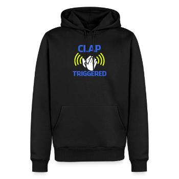 Clap Déclenché Gag Comédien Funny Prank Joke Pride - Sweat à capuche Premium bio Homme - noir - Devant - Nico (187cm)