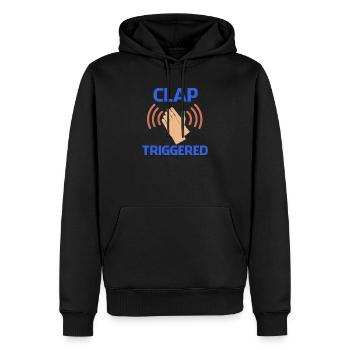 Clap déclenché Gag Comédien Humoriste Drôle Prank Blague Humour - Sweat à capuche Premium bio Homme - noir - Devant - Nico (187cm)