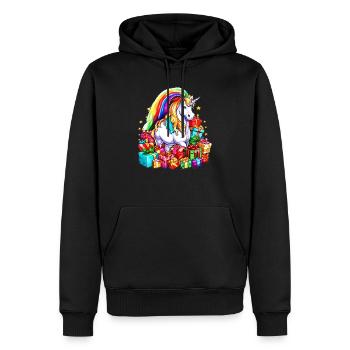 Regenbogen-Einhorn-Weihnachten mit Weihnachtsgeschenken - Männer Premium Bio Hoodie - Schwarz - Vorne - Nico (187cm)