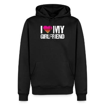 I love my girlfriend heart my girlfriend vintage - Men’s Premium Organic Hoodie - black - Front - Nico (187cm)