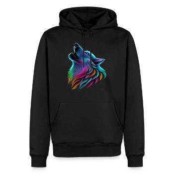 Loup coloré - Sweat à capuche Premium bio Homme - noir - Devant - Nico (187cm)