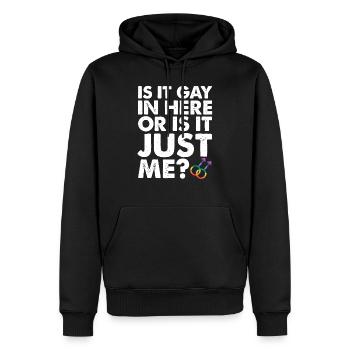 Is It Gay In Here Or Is It Just Me LGBT Pride - Men’s Premium Organic Hoodie - black - Front - Nico (187cm)