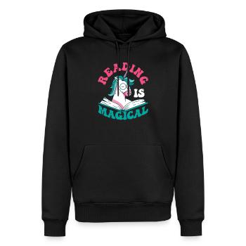 Reading is magical book lover unicorn teacher - Men’s Premium Organic Hoodie - black - Front - Nico (187cm)