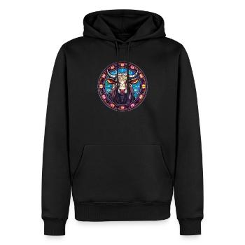 Glasmalerei - Stilvolle bunte Kuh - Männer Premium Bio Hoodie - Schwarz - Vorne - Nico (187cm)