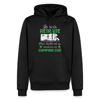 Papy camping car humour original noel anniversaire - Sweat à capuche Premium bio Homme - noir - Devant - Nico (187cm)