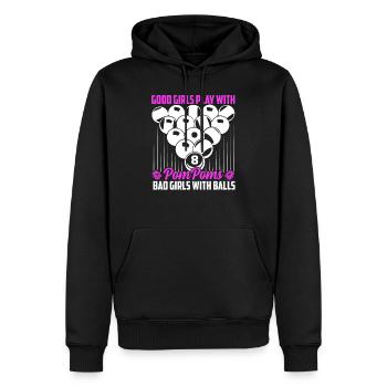 Les bonnes filles jouent avec PomPoms Billard Billi - Sweat à capuche Premium bio Homme - noir - Devant - Nico (187cm)