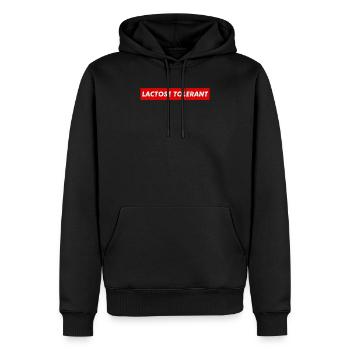 Lactose Tolérant Humour Drôle Jeu de mots sans produits laitiers - Sweat à capuche Premium bio Homme - noir - Devant - Nico (187cm)