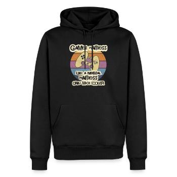 T-shirt de serveuse gamer, T-shirt de serveur, barman - Sweat à capuche Premium bio Homme - noir - Devant - Nico (187cm)