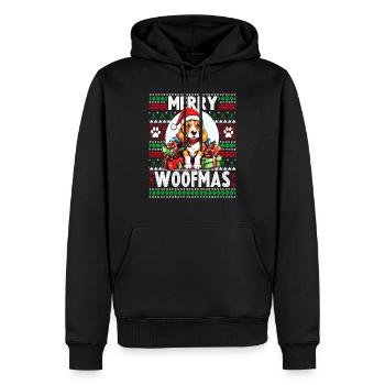 Niedliches Beagle-Hunde-Weihnachtsdesign - Merry Woofmas - Männer Premium Bio Hoodie - Schwarz - Vorne - Nico (187cm)