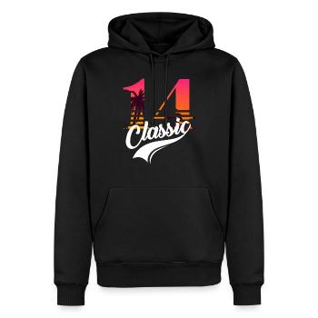 Issue 14 - 14th anniversary - Men’s Premium Organic Hoodie - black - Front - Nico (187cm)