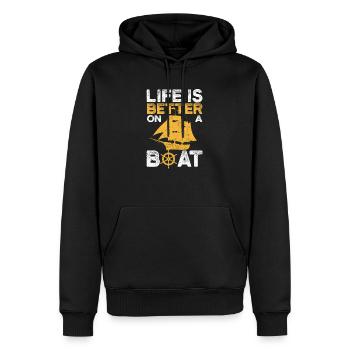 Das Leben ist besser auf einem Boot Oldtimer-Boot - Männer Premium Bio Hoodie - Schwarz - Vorne - Nico (187cm)
