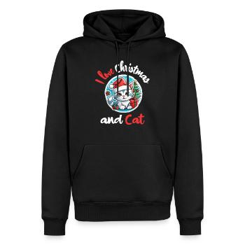Ich liebe Weihnachten und Katzen - Weihnachtskatze - Männer Premium Bio Hoodie - Schwarz - Vorne - Nico (187cm)
