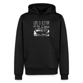 Das Leben ist besser am See Lustig Outdoor Angeln - Männer Premium Bio Hoodie - Schwarz - Vorne - Nico (187cm)
