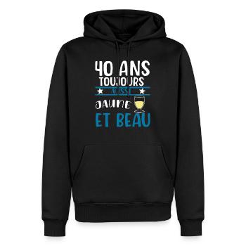 40 ans cadeau anniversaire homme humour beauf - Sweat à capuche Premium bio Homme - noir - Devant - Nico (187cm)