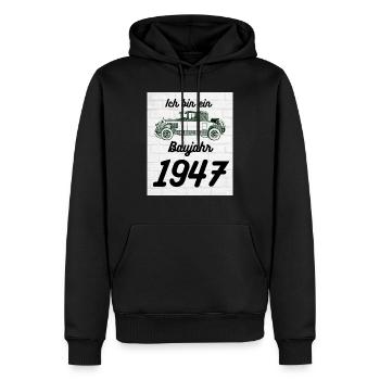 Oldtimer 1947 - Männer Premium Bio Hoodie - Schwarz - Vorne - Nico (187cm)