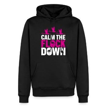 Flamingo calm the flock down - Men’s Premium Organic Hoodie - black - Front - Nico (187cm)