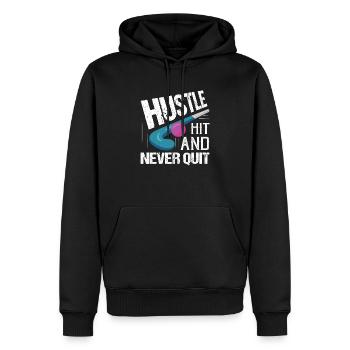 Hustle, Hit, And Never Quit Player Field Hockey - Men’s Premium Organic Hoodie - black - Front - Nico (187cm)