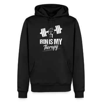 Iron Is My Therapy Workout Training Weight Lifting - Men’s Premium Organic Hoodie - black - Front - Nico (187cm)