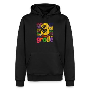 3. Third Class Typography Team Grader 100. - Men’s Premium Organic Hoodie - black - Front - Nico (187cm)