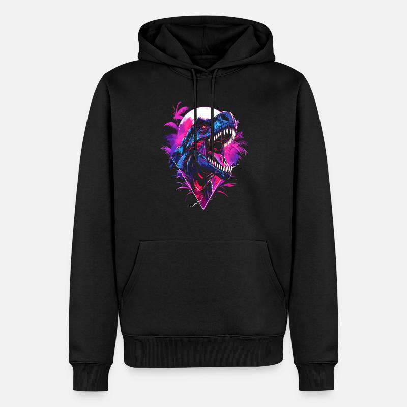 Synthwave T Rex - Sweat à capuche Premium bio Homme - noir