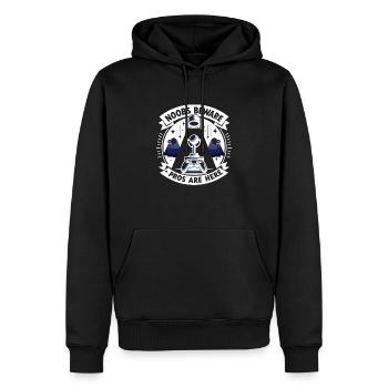 Noobs aufgepasst, Profis sind da - Männer Premium Bio Hoodie - Schwarz - Vorne - Nico (187cm)