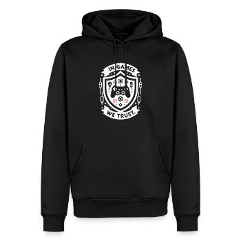 Dans les jeux auxquels nous faisons confiance - Sweat à capuche Premium bio Homme - noir - Devant - Nico (187cm)