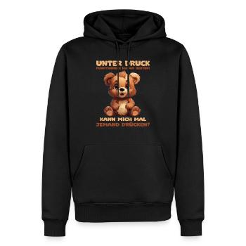 Lustiger Spruch mit Bärchen. Unter Druck - Männer Premium Bio Hoodie - Schwarz - Vorne - Nico (187cm)