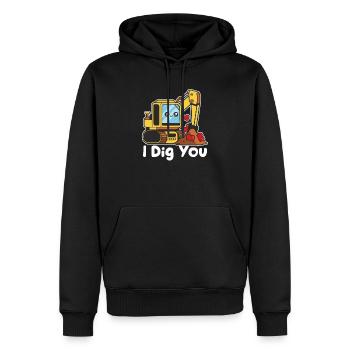 Je t’aime pelle bulldozer grue drôle Saint-Valentin - Sweat à capuche Premium bio Homme - noir - Devant - Nico (187cm)