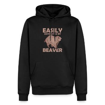 Facilement distrait par un animal rongeur castor - Sweat à capuche Premium bio Homme - noir - Devant - Nico (187cm)