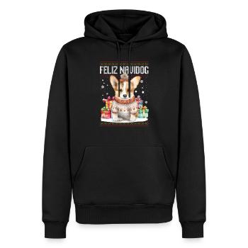 Corgi-Hund Feliz Navidog - Feliz Navidad Weihnachten - Männer Premium Bio Hoodie - Schwarz - Vorne - Nico (187cm)