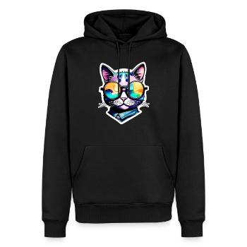 Katze mit Sonnenbrille - Katze mit Brille - Männer Premium Bio Hoodie - Schwarz - Vorne - Nico (187cm)