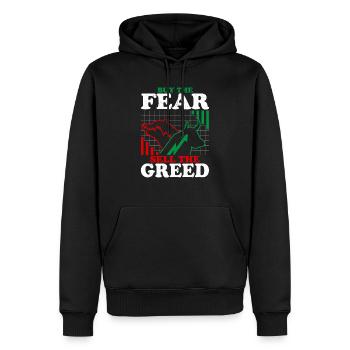 Acheter la peur Vendre la cupidité Bourse Trading T - Sweat à capuche Premium bio Homme - noir - Devant - Nico (187cm)