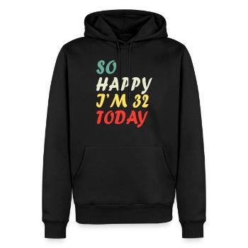Drôle 32e anniversaire si heureux que j’ai 32 ans aujourd’hui - Sweat à capuche Premium bio Homme - noir - Devant - Nico (187cm)