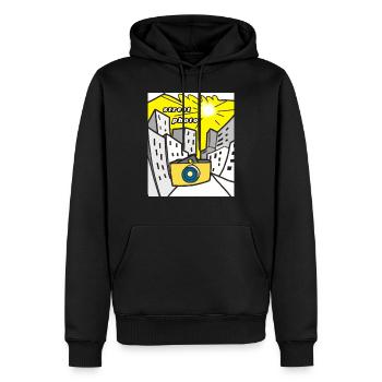 Street photo yellow - Men’s Premium Organic Hoodie - black - Front - Nico (187cm)