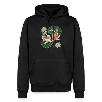 Koi Karpfen Lotusblume Japan Japanisch - Männer Premium Bio Hoodie - Schwarz - Vorne - Nico (187cm)